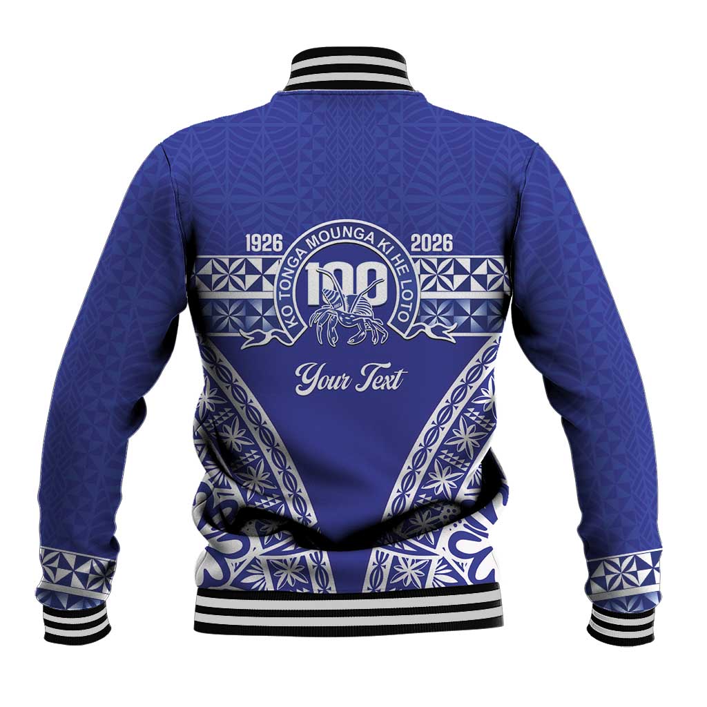 Personalised Queen Salote College Baseball Jacket Kolisi Fefine 100th Anniversary Kupesi Blue LT14 - Polynesian Pride