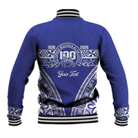 Personalised Queen Salote College Baseball Jacket Kolisi Fefine 100th Anniversary Kupesi Blue LT14 - Polynesian Pride