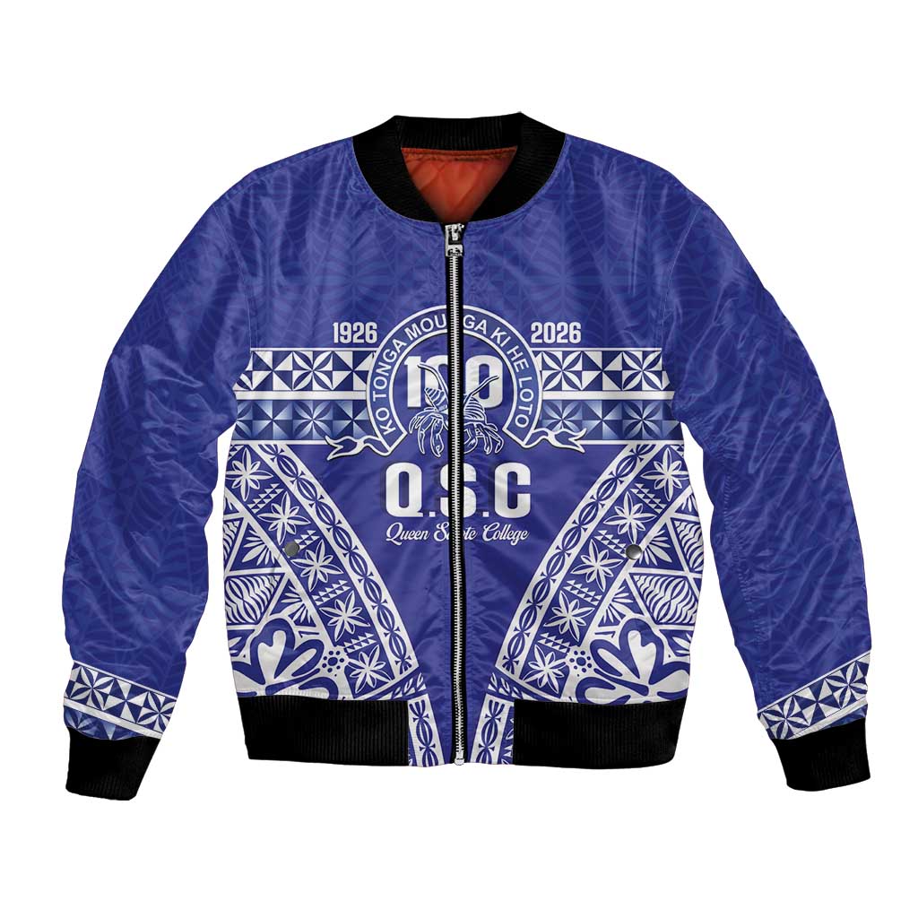Personalised Queen Salote College Bomber Jacket Kolisi Fefine 100th Anniversary Kupesi Blue LT14 Unisex Blue - Polynesian Pride