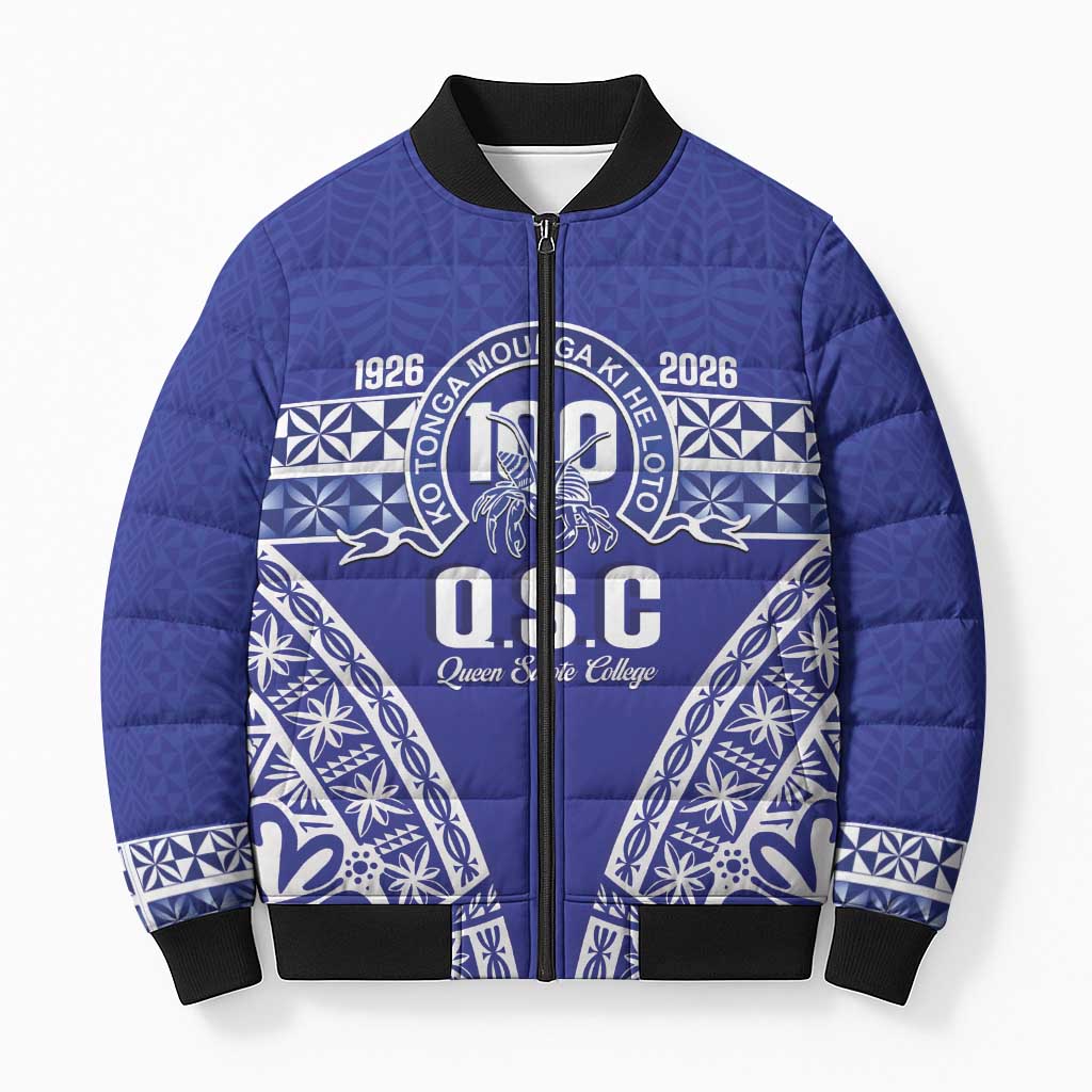 Personalised Queen Salote College Bomber Puffer Jacket Kolisi Fefine 100th Anniversary Kupesi Blue LT14 Unisex Blue - Polynesian Pride