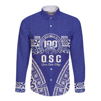 Personalised Queen Salote College Long Sleeve Button Shirt Kolisi Fefine 100th Anniversary Kupesi Blue LT14 Unisex Blue - Polynesian Pride