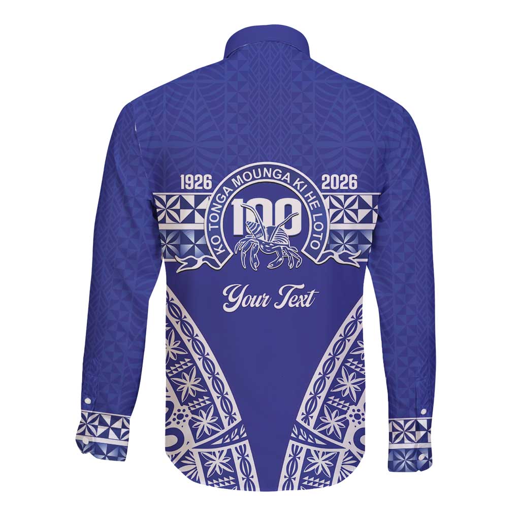 Personalised Queen Salote College Long Sleeve Button Shirt Kolisi Fefine 100th Anniversary Kupesi Blue LT14 - Polynesian Pride