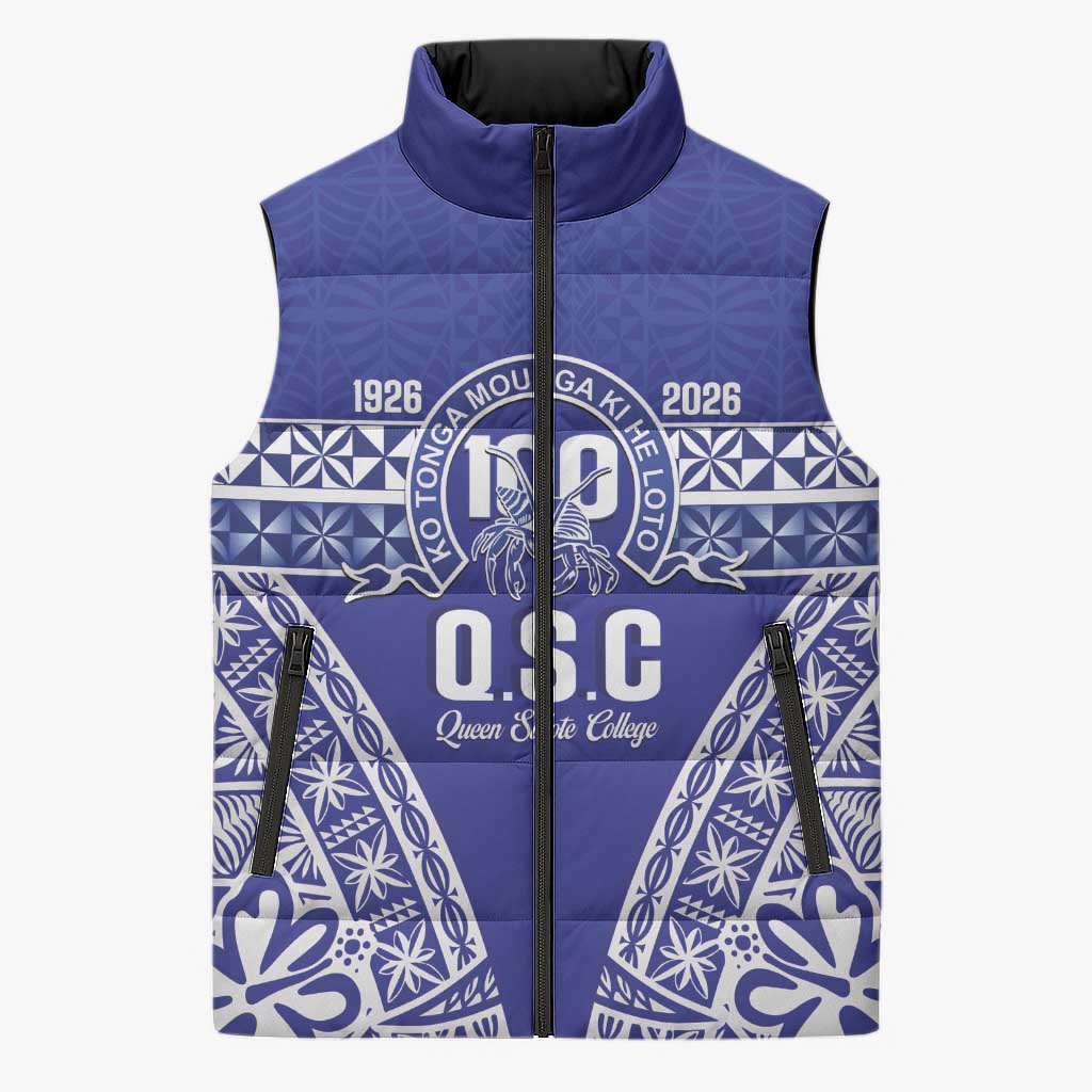 Personalised Queen Salote College Sleeveless Puffer Jacket Kolisi Fefine 100th Anniversary Kupesi Blue LT14 Unisex Blue - Polynesian Pride