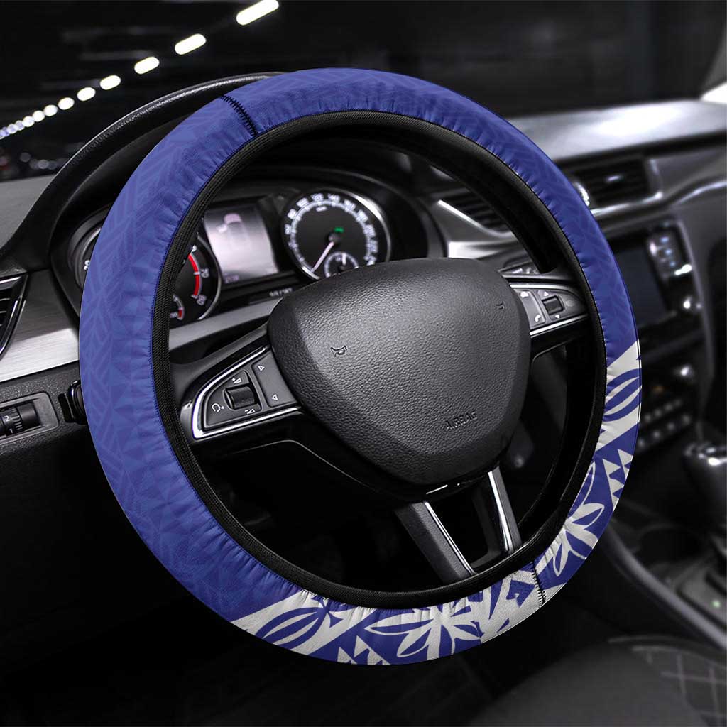 Queen Salote College Steering Wheel Cover Kolisi Fefine 100th Anniversary Kupesi Blue LT14 Universal Fit Blue - Polynesian Pride