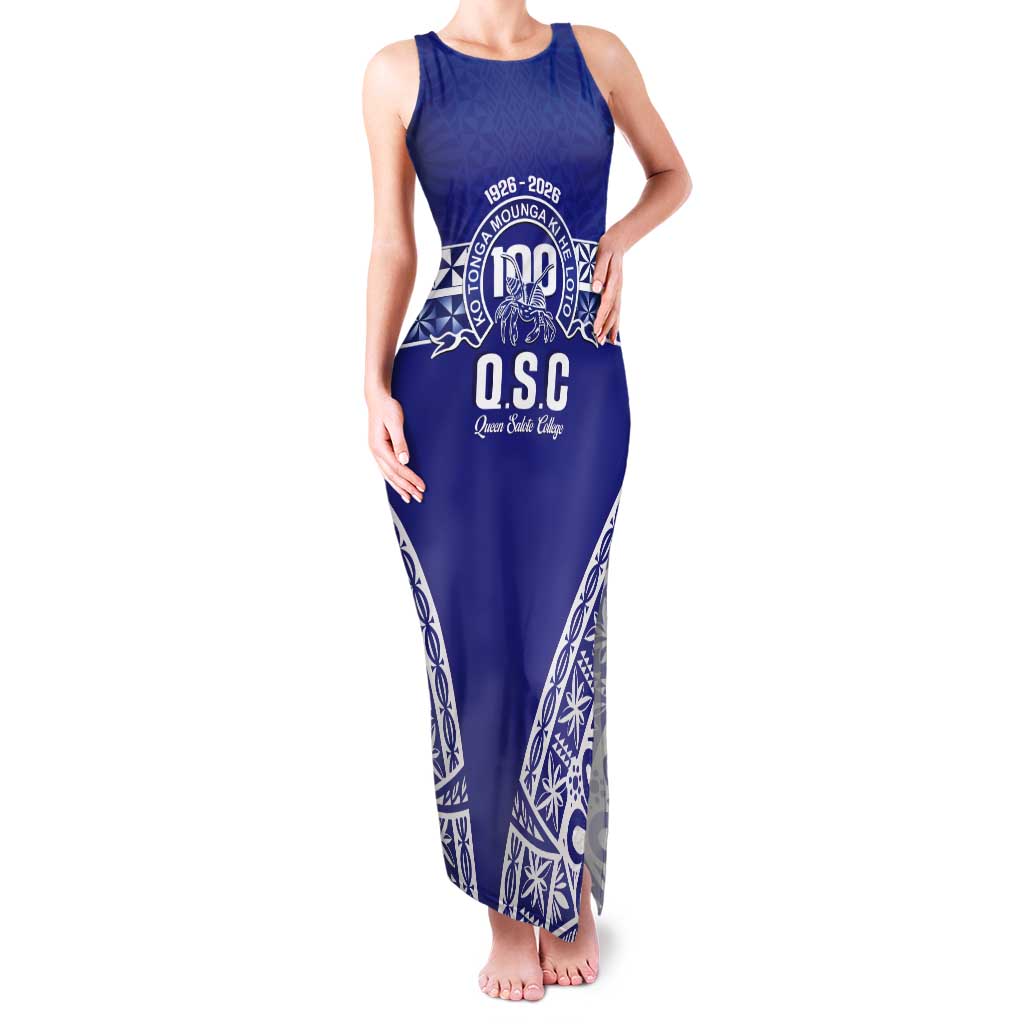 Personalised Queen Salote College Tank Maxi Dress Kolisi Fefine 100th Anniversary Kupesi Blue LT14 Women Blue - Polynesian Pride