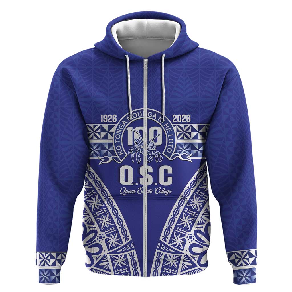 Personalised Queen Salote College Zip Hoodie Kolisi Fefine 100th Anniversary Kupesi Blue LT14 Zip Hoodie Blue - Polynesian Pride