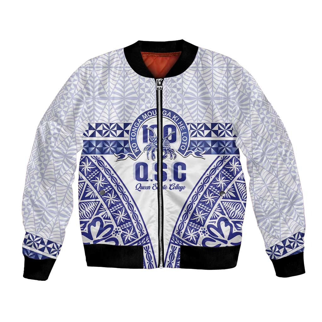 Personalised Queen Salote College Bomber Jacket Kolisi Fefine 100th Anniversary Kupesi White LT14 Unisex White - Polynesian Pride
