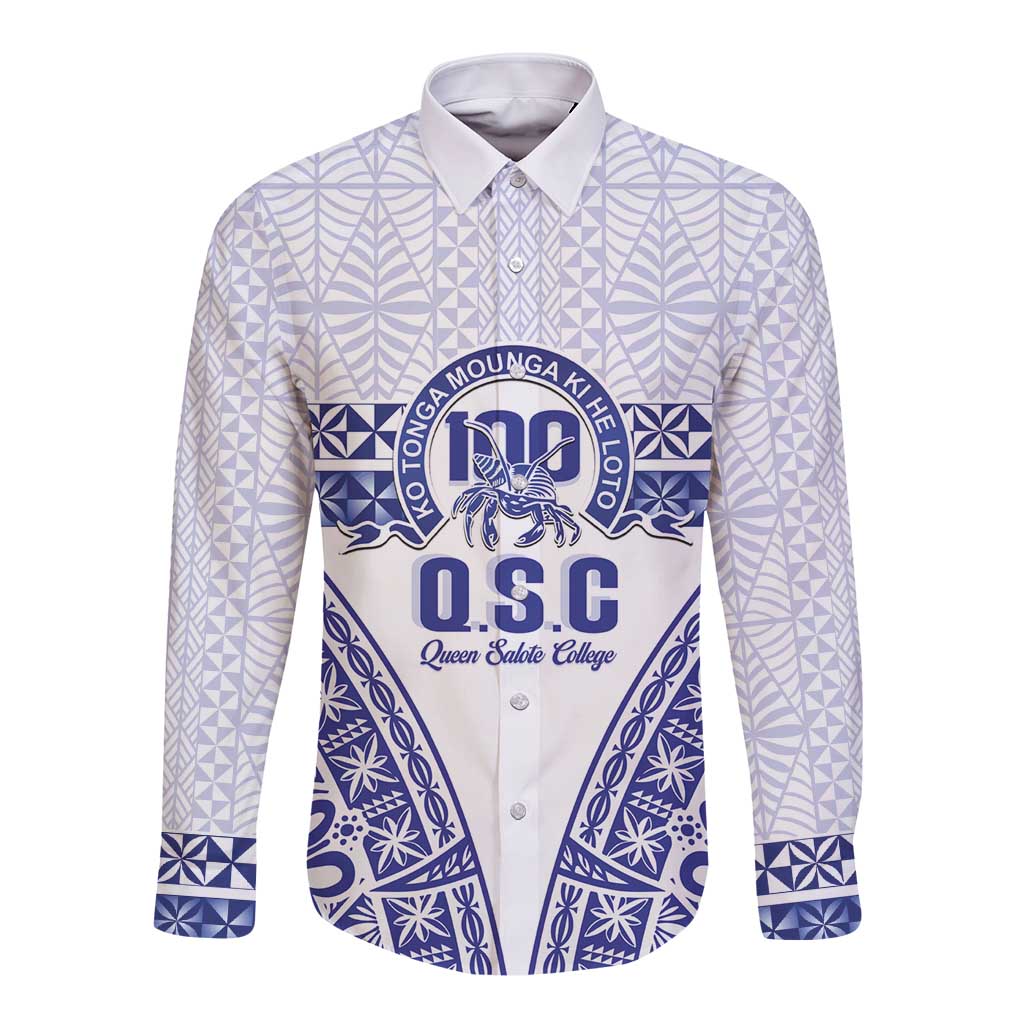 Personalised Queen Salote College Long Sleeve Button Shirt Kolisi Fefine 100th Anniversary Kupesi White LT14 Unisex White - Polynesian Pride