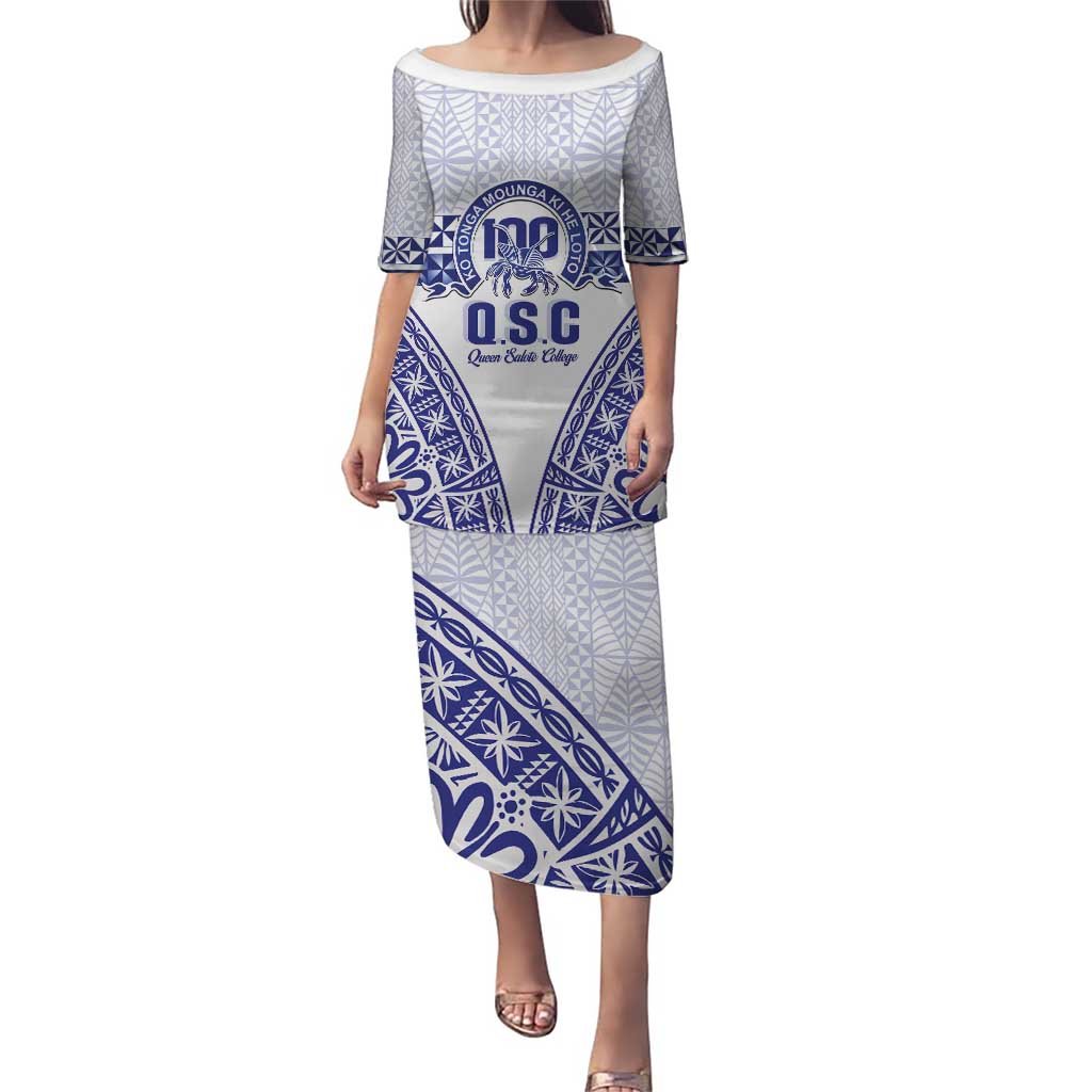 Personalised Queen Salote College Puletasi Kolisi Fefine 100th Anniversary Kupesi White LT14 Long Dress White - Polynesian Pride