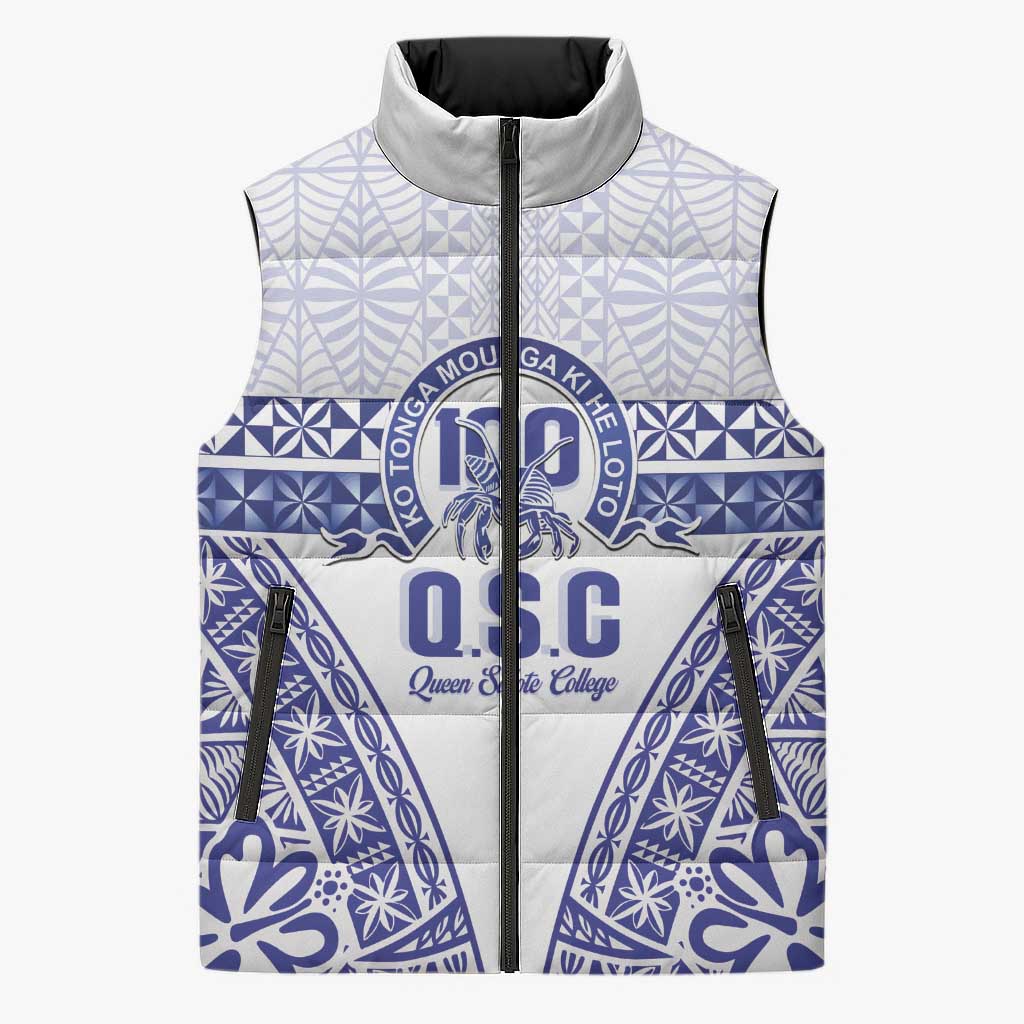 Personalised Queen Salote College Sleeveless Puffer Jacket Kolisi Fefine 100th Anniversary Kupesi White LT14 Unisex White - Polynesian Pride