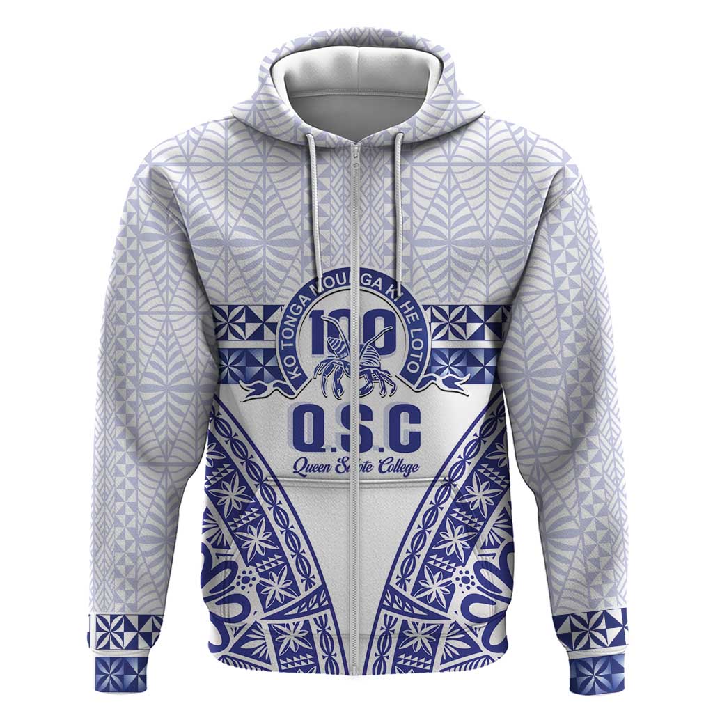 Personalised Queen Salote College Zip Hoodie Kolisi Fefine 100th Anniversary Kupesi White LT14 Zip Hoodie White - Polynesian Pride