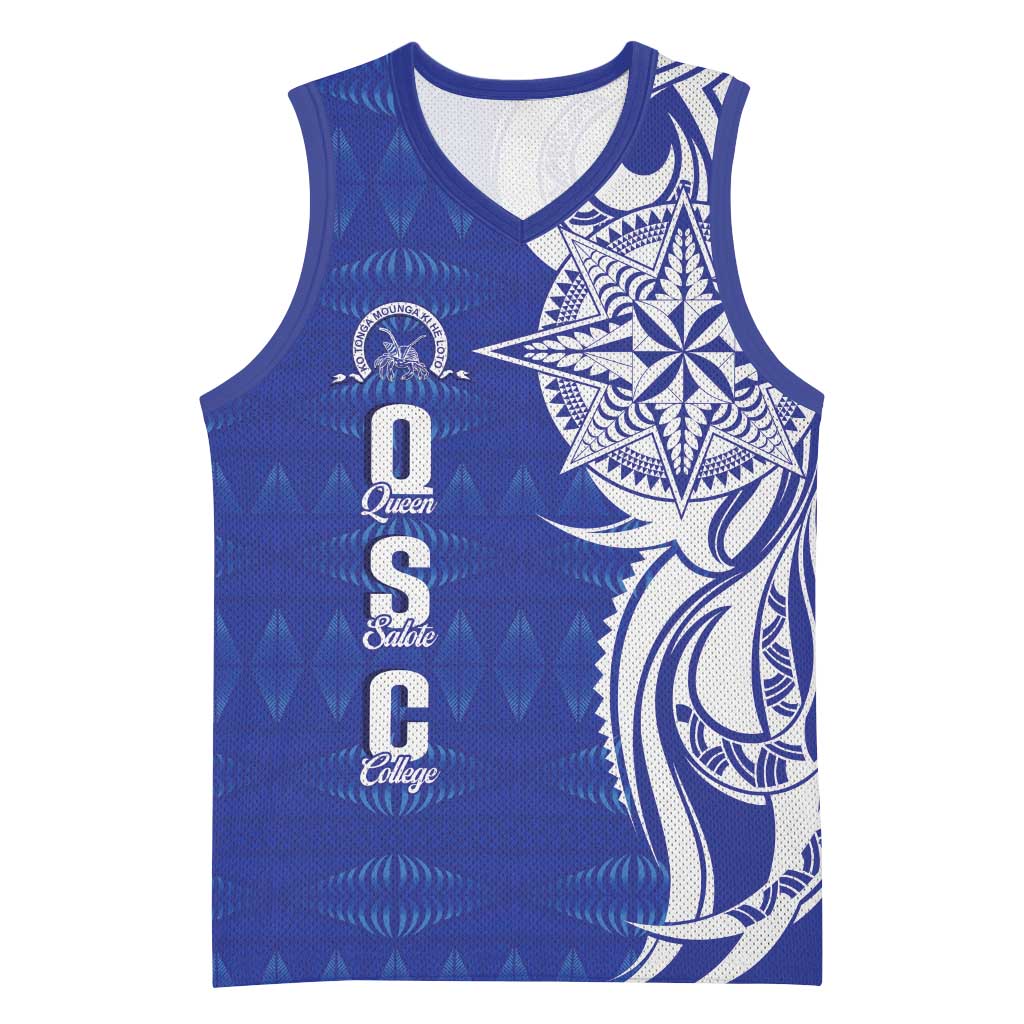 Personalised Queen Salote College Basketball Jersey QSC Est 1926 Ngatu Pattern LT14 Unisex Blue - Polynesian Pride