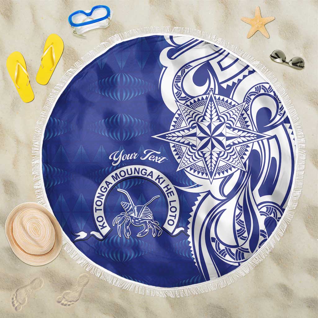 Personalised Queen Salote College Beach Blanket QSC Est 1926 Ngatu Pattern LT14 One Size 150cm Blue - Polynesian Pride