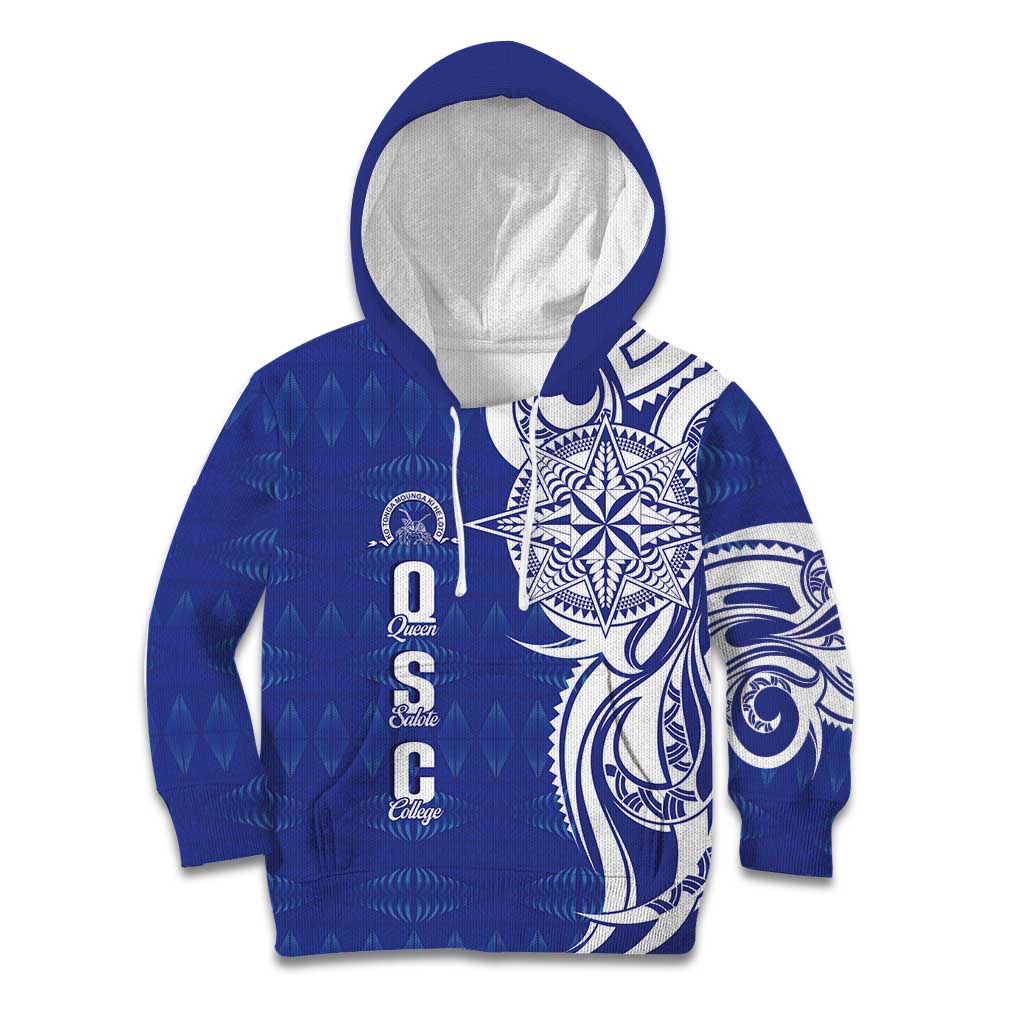Personalised Queen Salote College Kid Hoodie QSC Est 1926 Ngatu Pattern LT14 Hoodie Blue - Polynesian Pride