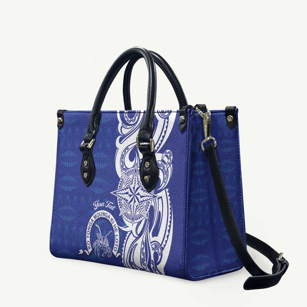 Personalised Queen Salote College Leather Bag QSC Est 1926 Ngatu Pattern LT14 Blue - Polynesian Pride