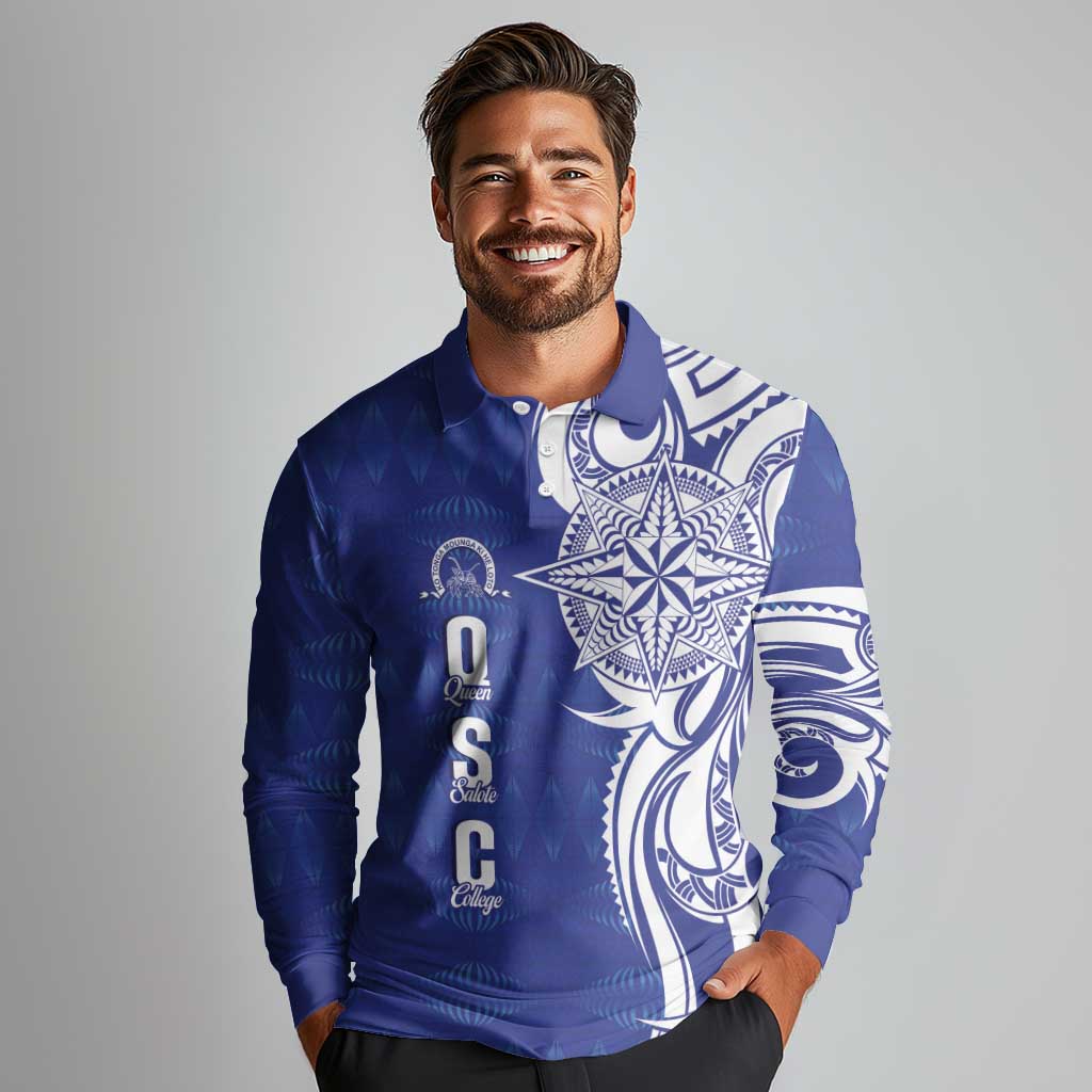 Personalised Queen Salote College Long Sleeve Polo Shirt QSC Est 1926 Ngatu Pattern LT14 - Polynesian Pride