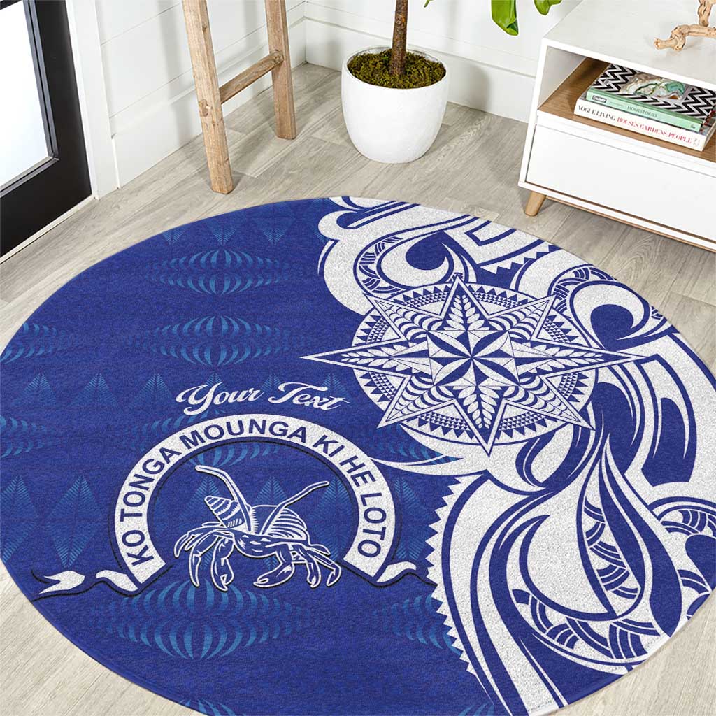 Personalised Queen Salote College Round Carpet QSC Est 1926 Ngatu Pattern LT14 Blue - Polynesian Pride