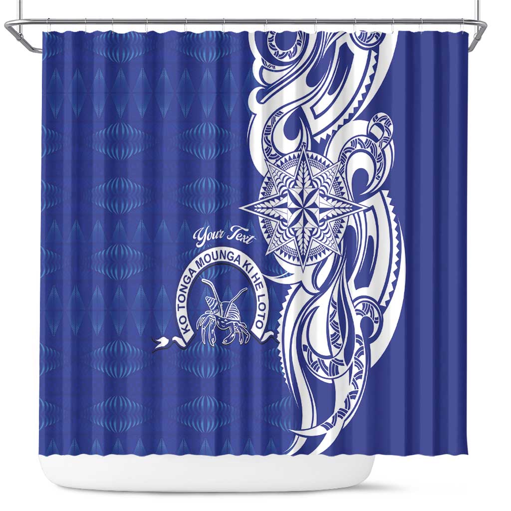 Personalised Queen Salote College Shower Curtain QSC Est 1926 Ngatu Pattern LT14 Blue - Polynesian Pride