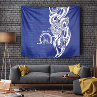 Personalised Queen Salote College Tapestry QSC Est 1926 Ngatu Pattern LT14 Blue - Polynesian Pride