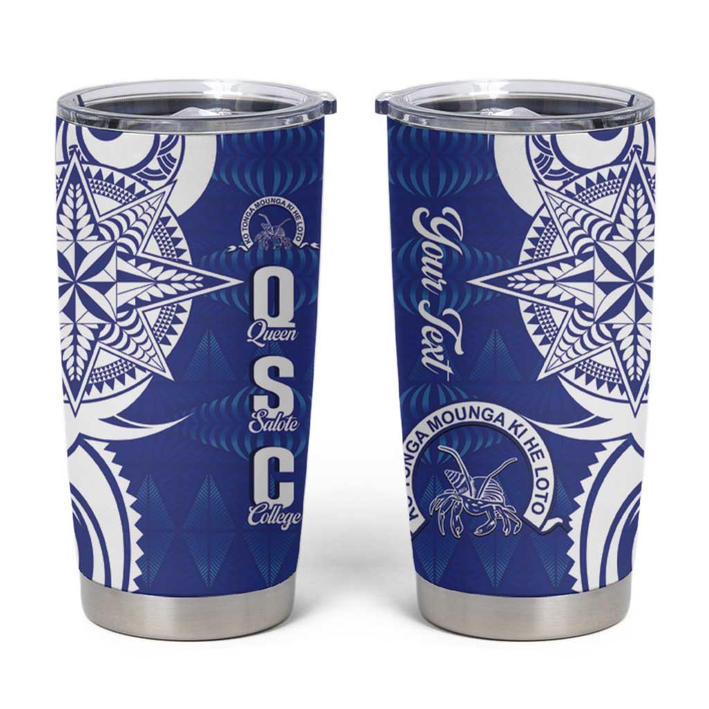 Personalised Queen Salote College Tumbler Cup QSC Est 1926 Ngatu Pattern LT14 Blue - Polynesian Pride