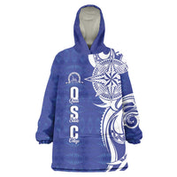 Personalised Queen Salote College Wearable Blanket Hoodie QSC Est 1926 Ngatu Pattern LT14 One Size Blue - Polynesian Pride