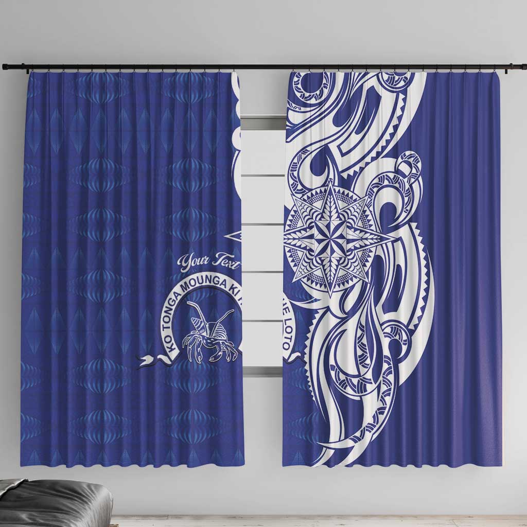 Personalised Queen Salote College Window Curtain QSC Est 1926 Ngatu Pattern LT14 With Hooks Blue - Polynesian Pride