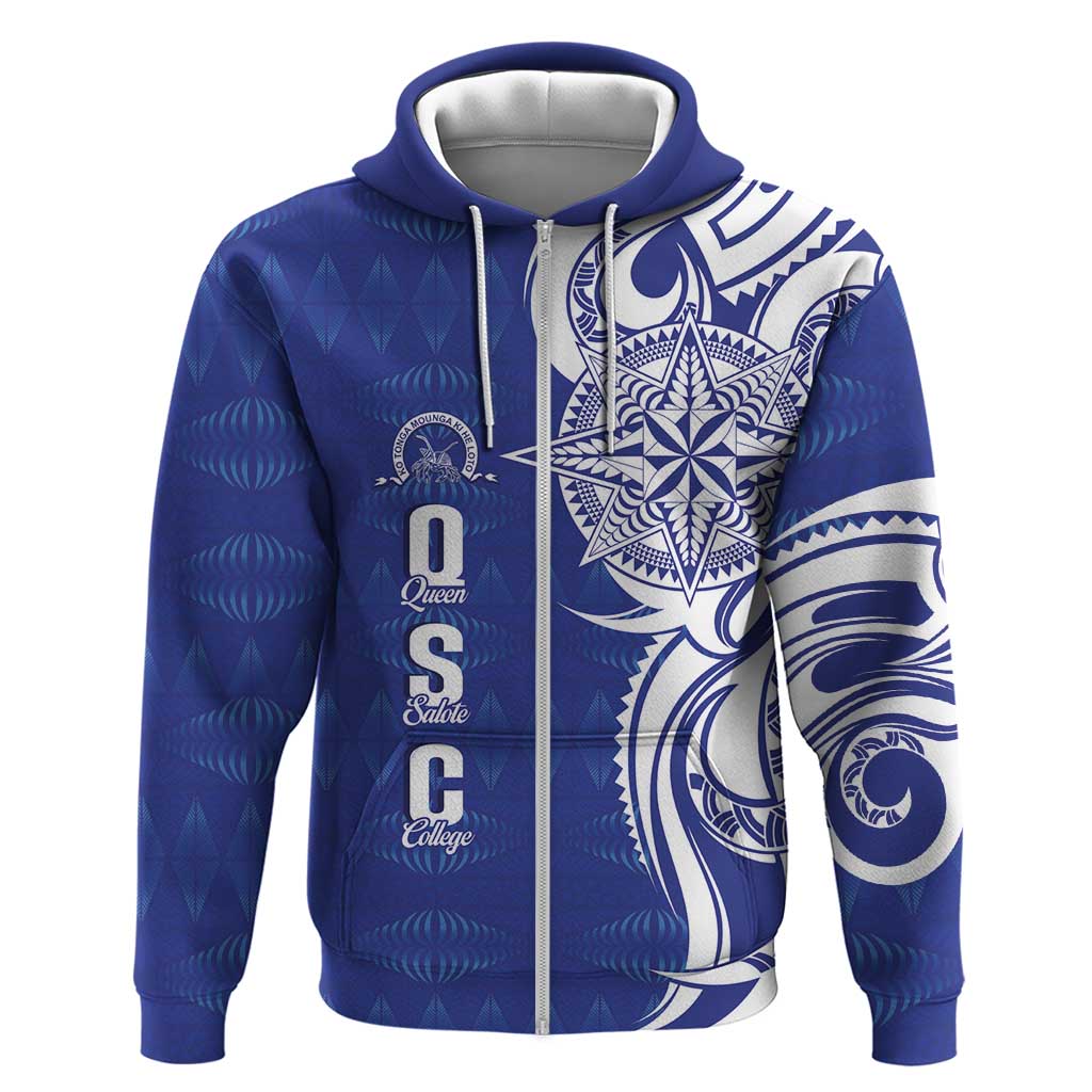 Personalised Queen Salote College Zip Hoodie QSC Est 1926 Ngatu Pattern LT14 Zip Hoodie Blue - Polynesian Pride