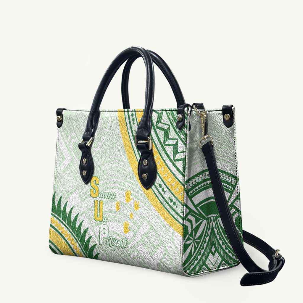 Samoa Ua Potopoto Leather Bag SUP Est 2025 Samoan Pattern LT14 White - Polynesian Pride