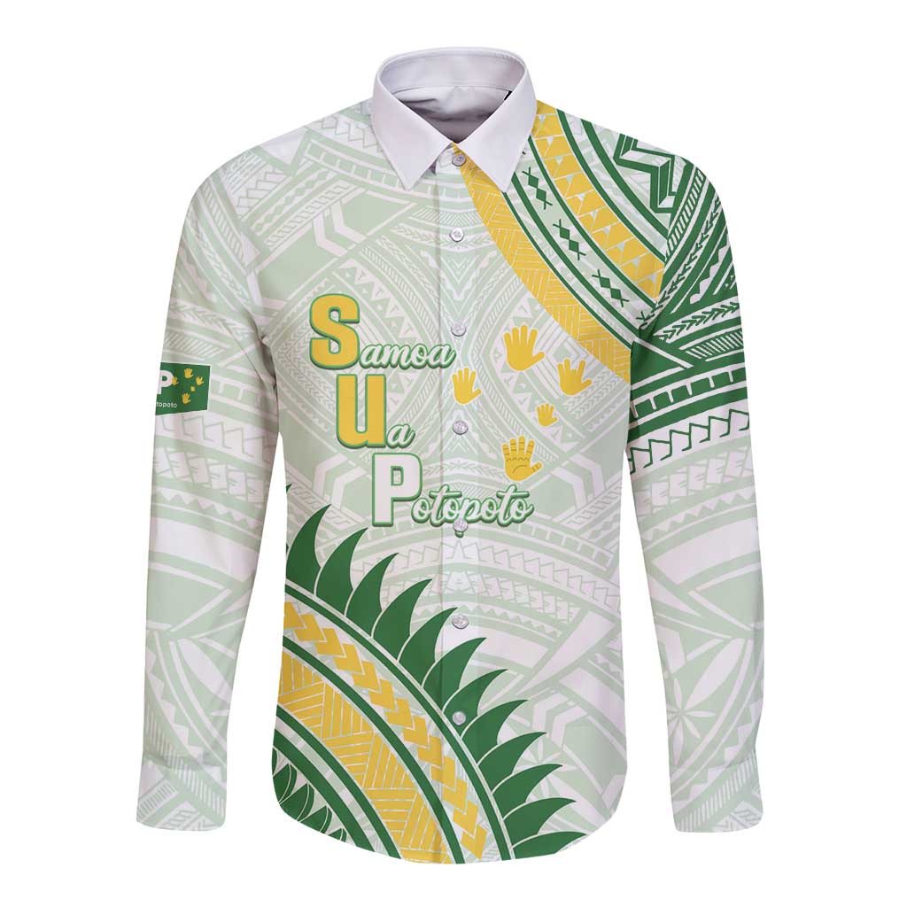 Personalised Samoa Ua Potopoto Long Sleeve Button Shirt SUP Est 2025 Samoan Pattern LT14 Unisex White - Polynesian Pride