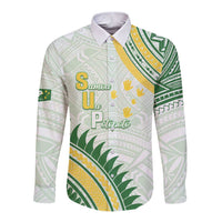 Personalised Samoa Ua Potopoto Long Sleeve Button Shirt SUP Est 2025 Samoan Pattern LT14 Unisex White - Polynesian Pride