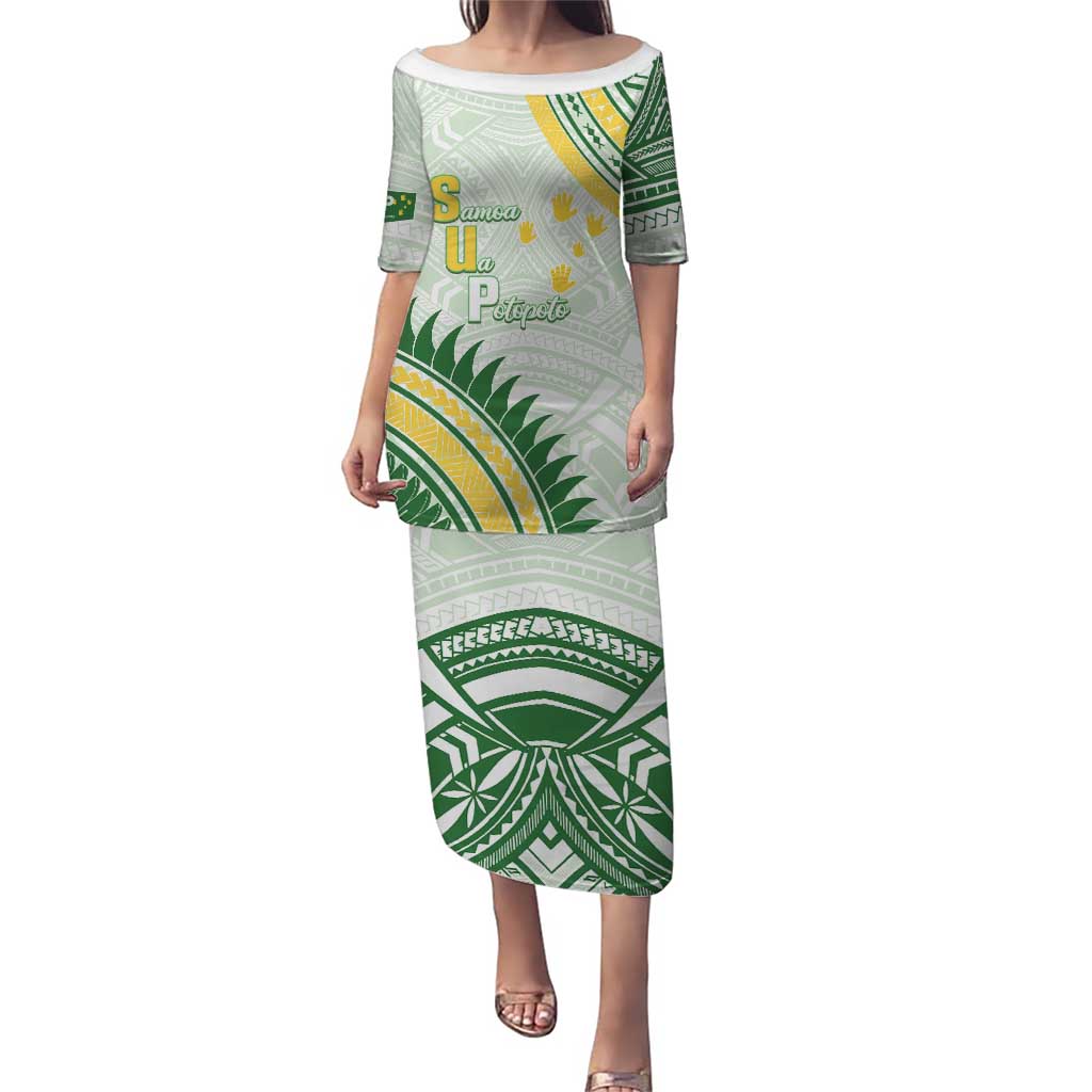 Personalised Samoa Ua Potopoto Puletasi SUP Est 2025 Samoan Pattern LT14 Long Dress White - Polynesian Pride