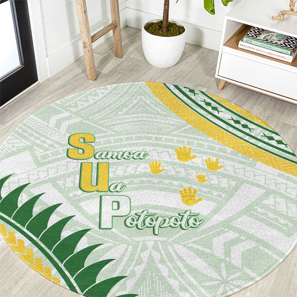 Samoa Ua Potopoto Round Carpet SUP Est 2025 Samoan Pattern LT14 White - Polynesian Pride