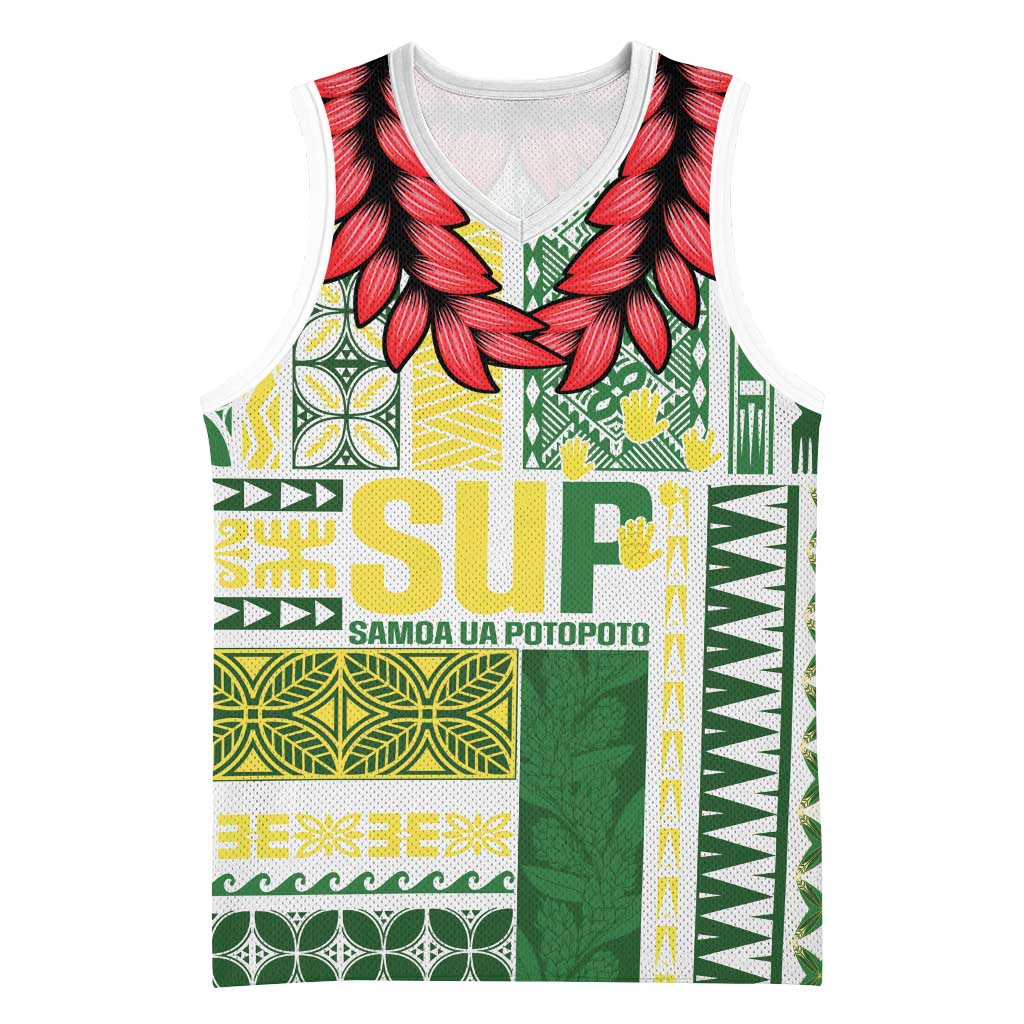 Samoa Uniting Party Basketball Jersey SUP Est 2025 Siapo Pattern LT14 Unisex White - Polynesian Pride