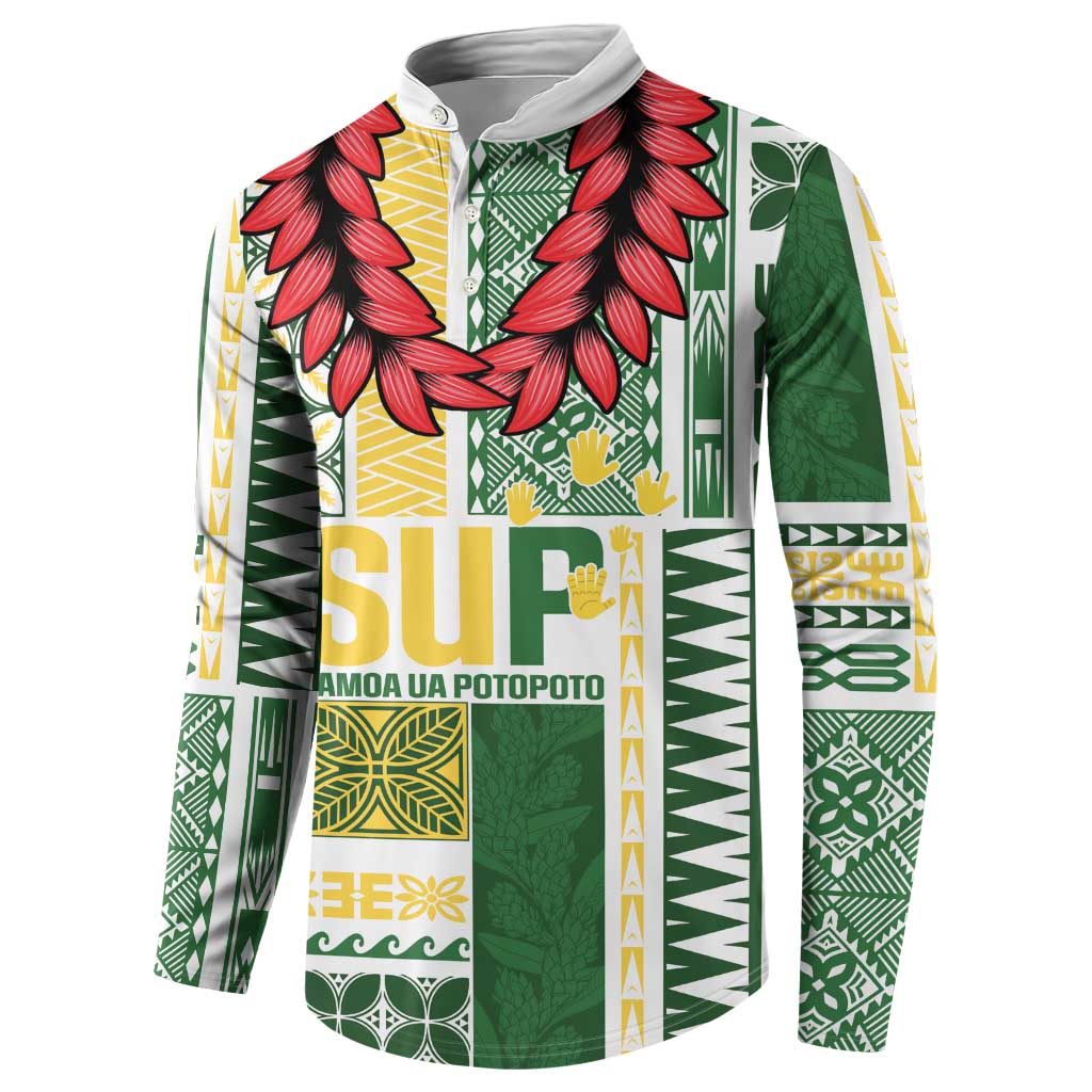 Samoa Uniting Party Button Sweatshirt SUP Est 2025 Siapo Pattern LT14 - Polynesian Pride