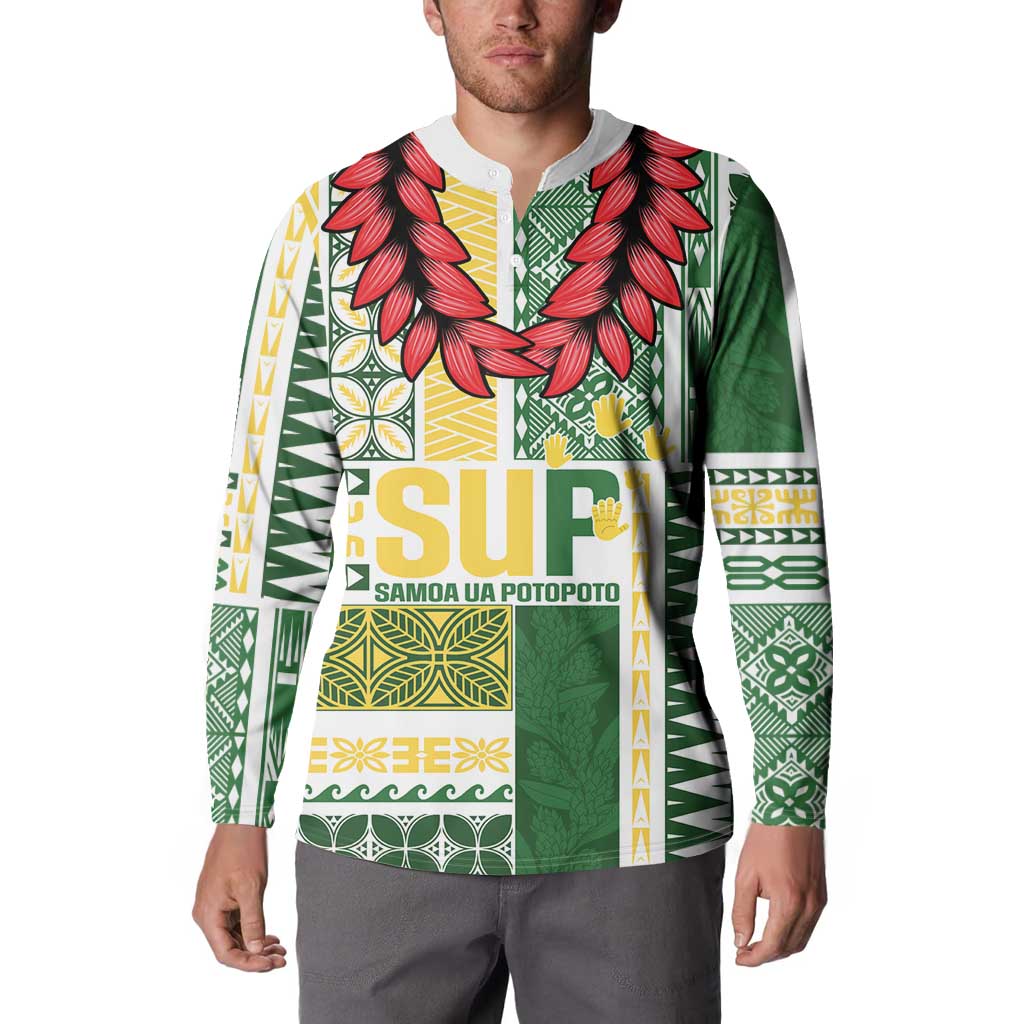 Samoa Uniting Party Button Sweatshirt SUP Est 2025 Siapo Pattern LT14 - Polynesian Pride