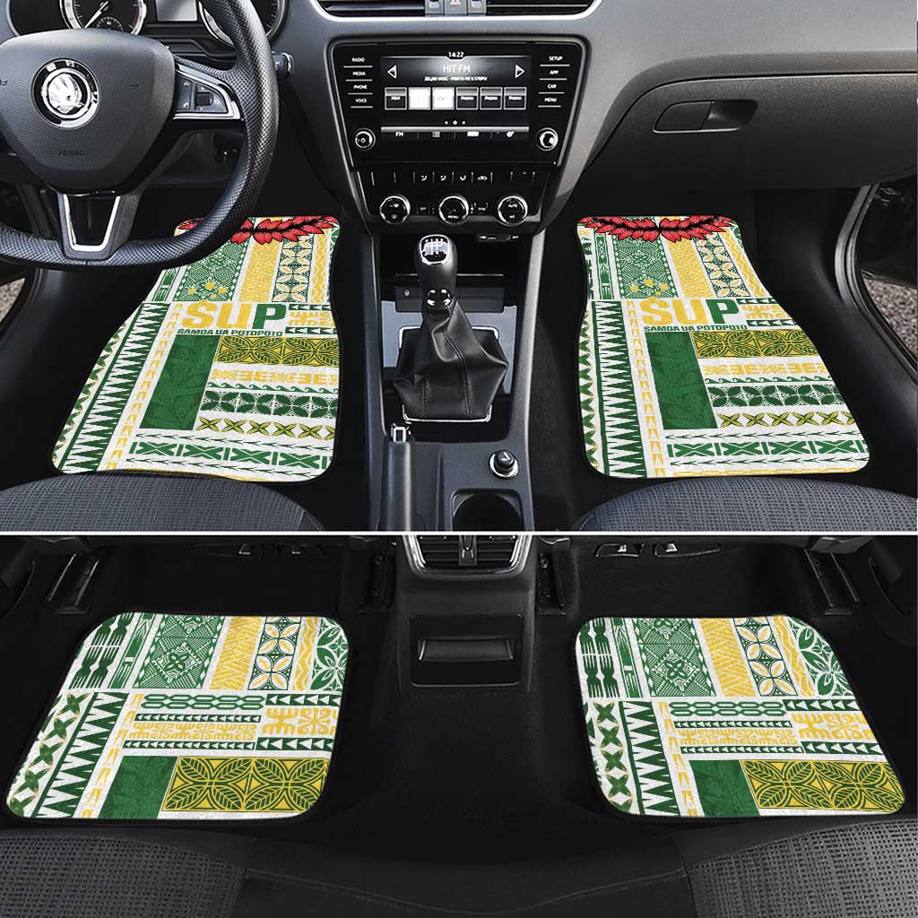 Samoa Uniting Party Car Mats SUP Est 2025 Siapo Pattern LT14 Set 4pcs White - Polynesian Pride