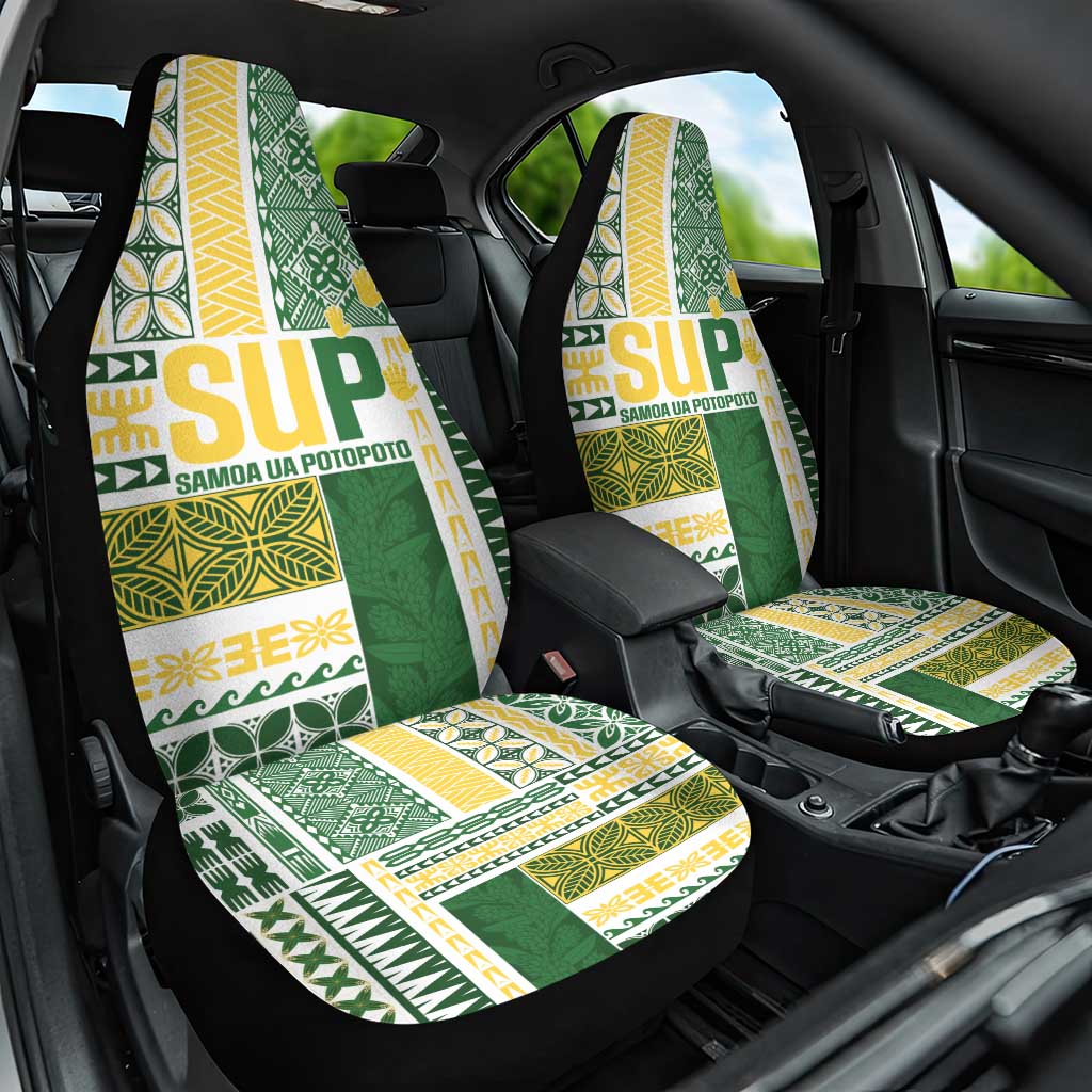 Samoa Uniting Party Car Seat Cover SUP Est 2025 Siapo Pattern LT14 One Size White - Polynesian Pride