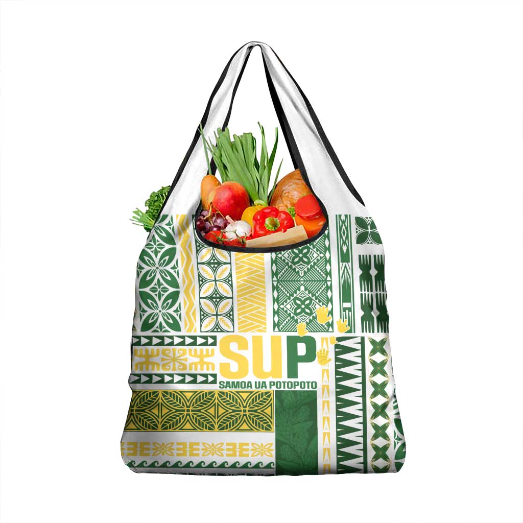Samoa Uniting Party Grocery Bag SUP Est 2025 Siapo Pattern LT14 1-pack One Size White - Polynesian Pride
