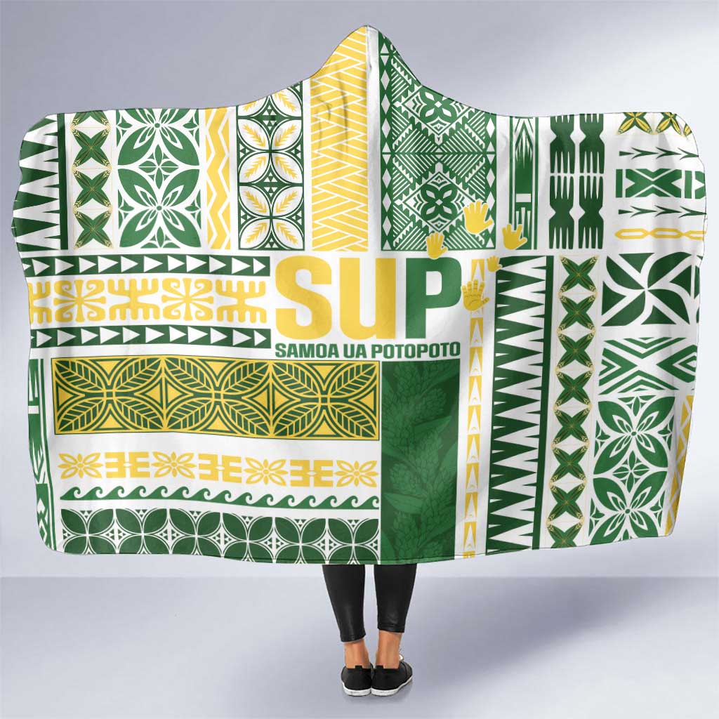 Samoa Uniting Party Hooded Blanket SUP Est 2025 Siapo Pattern LT14 One Size White - Polynesian Pride