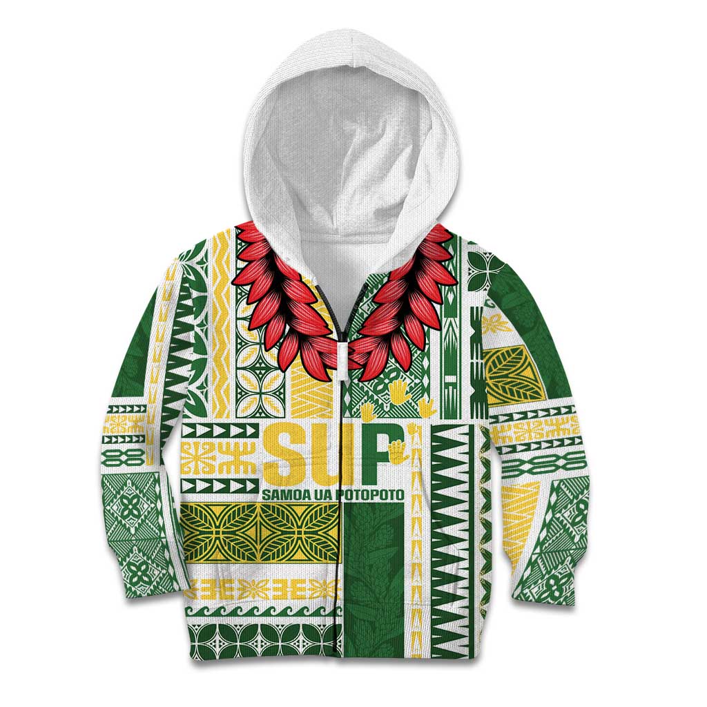 Samoa Uniting Party Kid Hoodie SUP Est 2025 Siapo Pattern LT14 Zip Hoodie White - Polynesian Pride