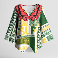 Samoa Uniting Party Kimono Sleeve Blouse SUP Est 2025 Siapo Pattern LT14 Female White - Polynesian Pride