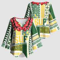 Samoa Uniting Party Kimono Sleeve Blouse SUP Est 2025 Siapo Pattern LT14 - Polynesian Pride
