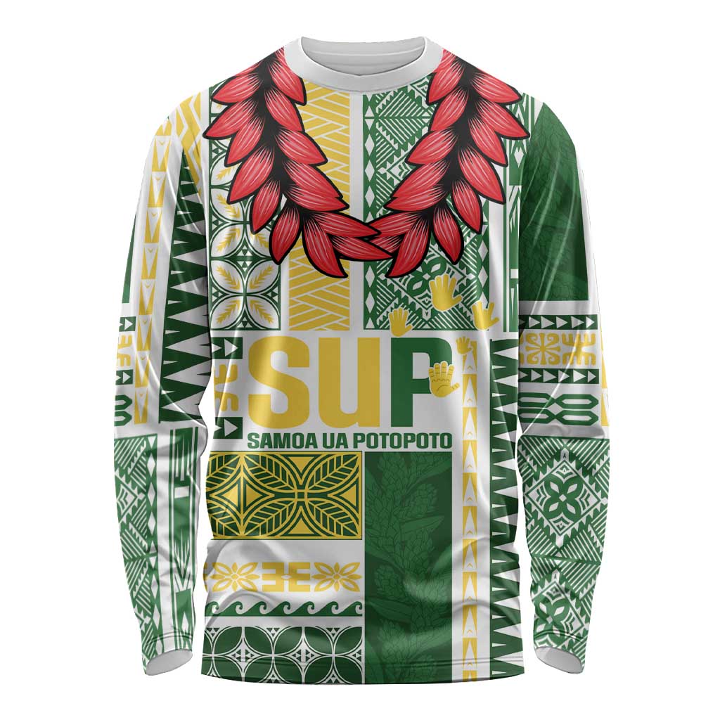 Samoa Uniting Party Long Sleeve Shirt SUP Est 2025 Siapo Pattern LT14 Unisex White - Polynesian Pride