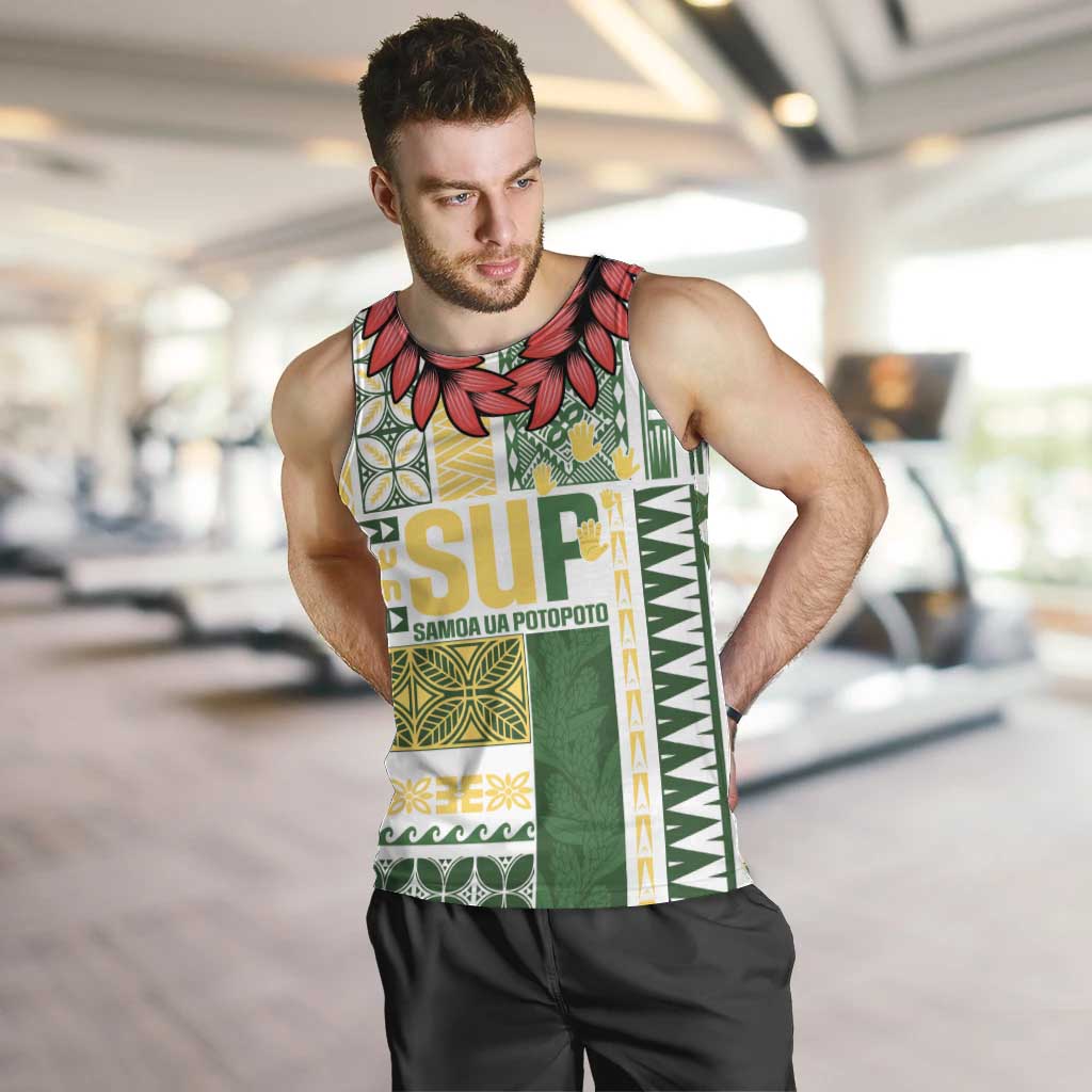 Samoa Uniting Party Men Tank Top SUP Est 2025 Siapo Pattern LT14 White - Polynesian Pride