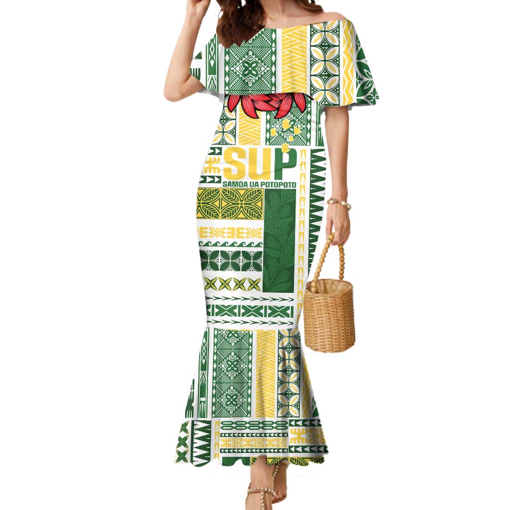 Samoa Uniting Party Mermaid Dress SUP Est 2025 Siapo Pattern LT14 Women White - Polynesian Pride