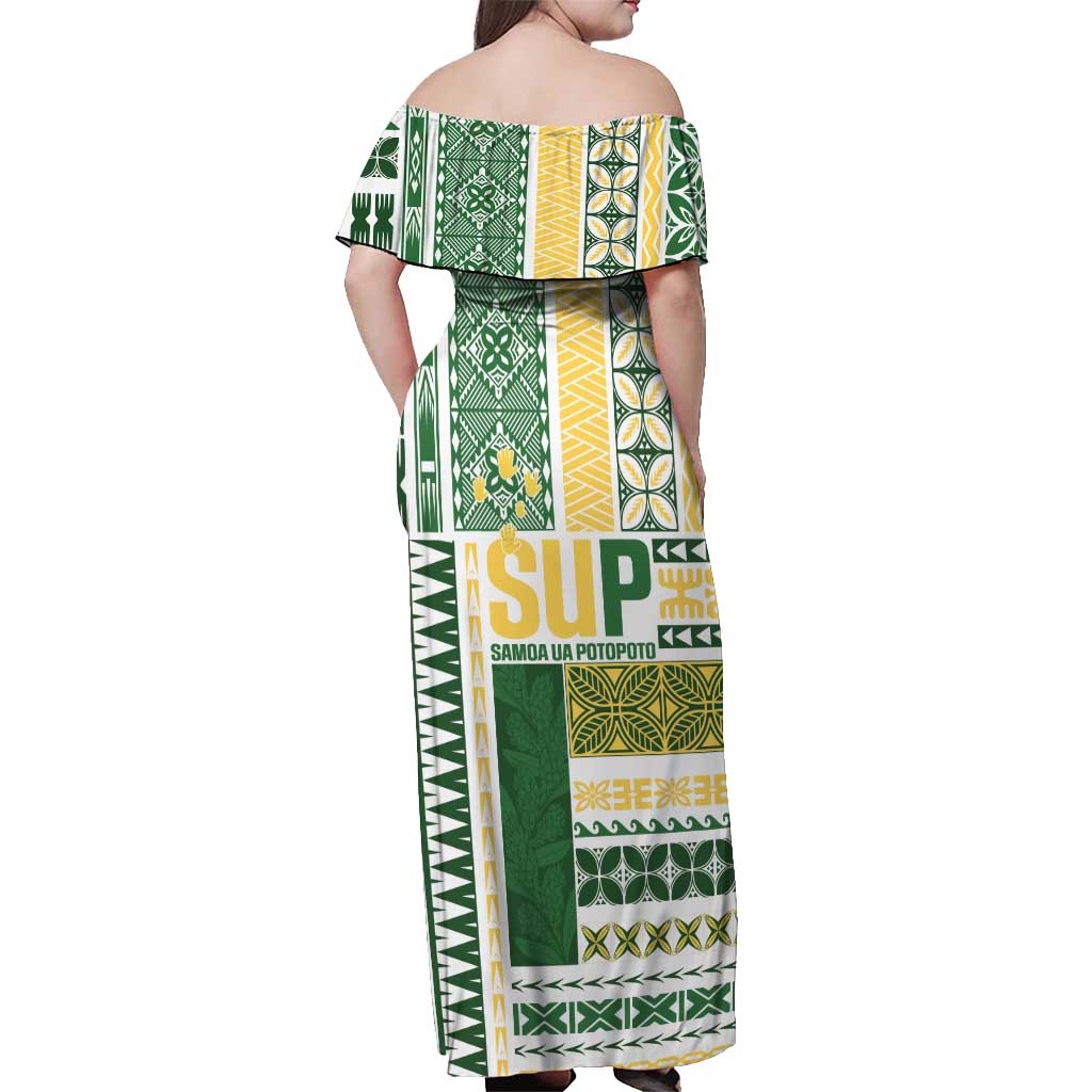 Samoa Uniting Party Off Shoulder Maxi Dress SUP Est 2025 Siapo Pattern LT14 - Polynesian Pride