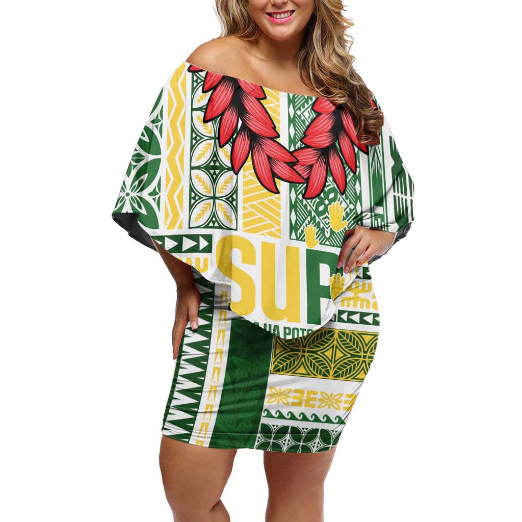 Samoa Uniting Party Off Shoulder Short Dress SUP Est 2025 Siapo Pattern LT14 Women White - Polynesian Pride