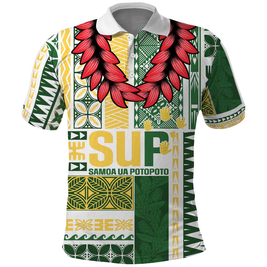Samoa Uniting Party Polo Shirt SUP Est 2025 Siapo Pattern LT14 White - Polynesian Pride