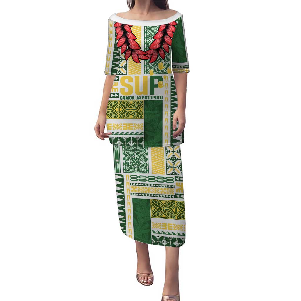 Samoa Uniting Party Puletasi SUP Est 2025 Siapo Pattern LT14 Long Dress White - Polynesian Pride
