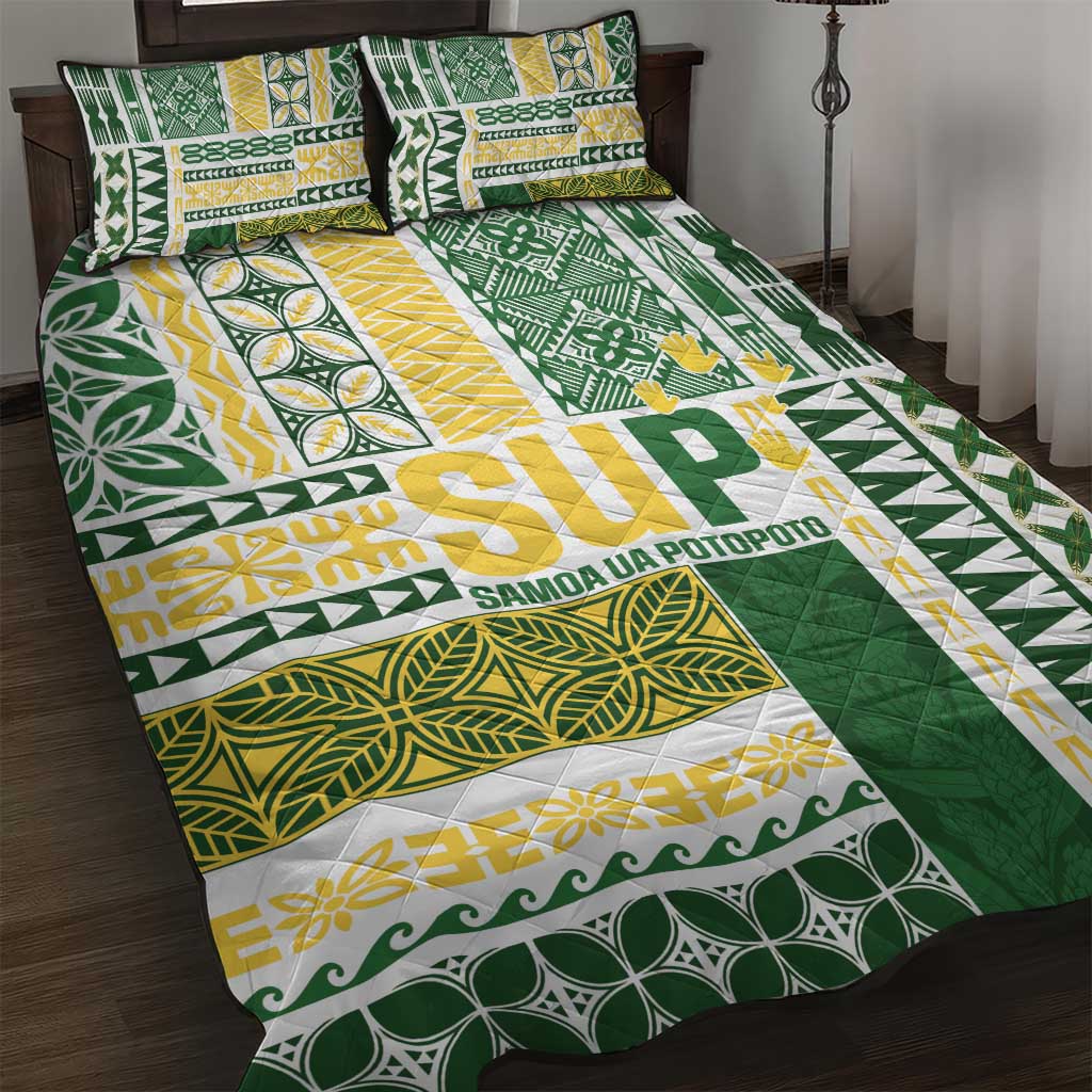 Samoa Uniting Party Quilt Bed Set SUP Est 2025 Siapo Pattern LT14 White - Polynesian Pride